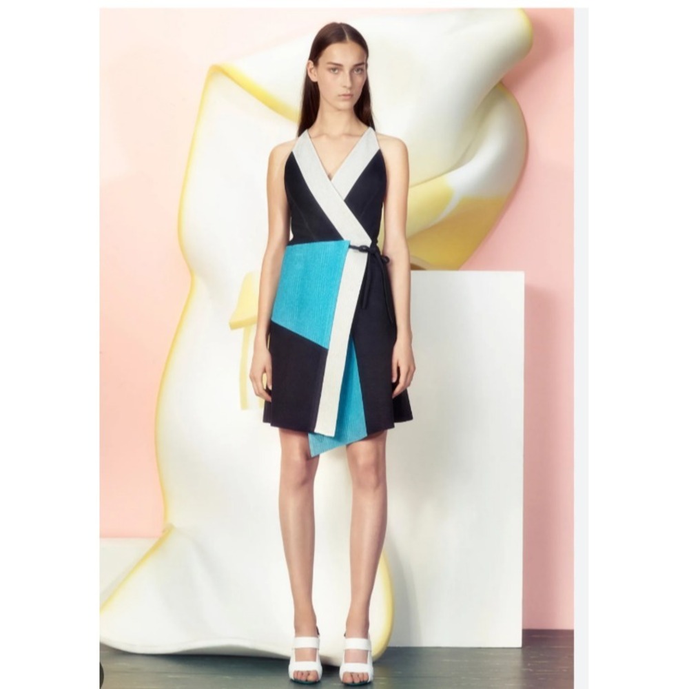 Proenza Schouler Wrap Dress Textured Lamb Leather Color Block Sleeveless SZ XS